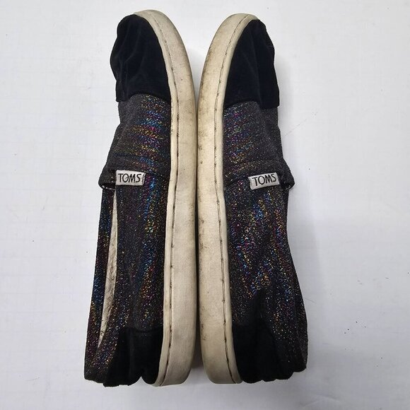 TOMS Classics Black Metallic Velvet Flats Sparkly Sherpa Lined size 4.5 - Picture 4 of 9